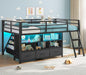 BTHFST Low Loft Bed Twin Size with 3 Storage Drawers, 3-Tier Kids Bookshelf, 5 Open Cubbies and 2 LED Lights Strips, Metal Kids Loft Bed with High Safety Guardrail, Inclined Ladder and Play Area - color: Black
