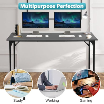 Dkelincs 47 Inch Computer Desk Home Office Desk Gaming Writing Desk Modern Simple Style Study Work Table with Metal Frame, Large Legroom, Adjustable Feet, Water-Resistant, Black - color: Black, size: 47 Inch