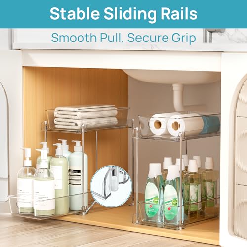 Vtopmart 4 Pack Higher Bathroom Under Sink Plastic Pull-Out Organizer (S-Higher) - color: Transparent, size: S-Higher (4 Pack)