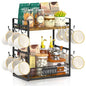 EsLuker.ly Coffee Mug Cup Holder Tree Bar Station Organizer, 2 Tier Mug Stand Rack for Countertop Kitchen, Storage Tower Display Shelf with 12 Hooks, Coffee Nook Enhancer - color: Antique Brown + Black