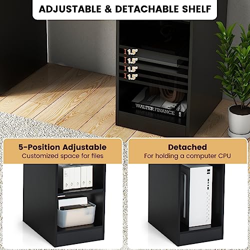 GOFLAME Computer Desk, Home Office Desk with Large Drawers, Hutch, Keyboard Tray, 5-Position Adjustable Open Shelves, Easy Assembly, Writing Desk for Bedroom, Small Space, Living Room, Black - color: Black