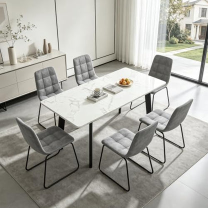 47.2"-63" Extendable Dining Room Table Set for 4-8 People, White | Removable Extension Leaf, Robust MDF Rectangle Tabletop, 6 Grey U-shaped PU Leather Chairs, Heavy Duty Modern Kitchen Table - color: 47.2'' - 63'' White Table+6 U Grey Chairs