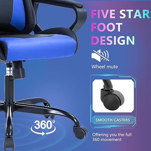 PayLessHere Ergonomic Racing Desk Chair Gaming Chair Computer Chair with Armrests 360° Swivel & Caster Pu Desk Task Chair Executive Headrest Lumbar Support for Back Pain Women Men and Adults, Blue - color: Blue