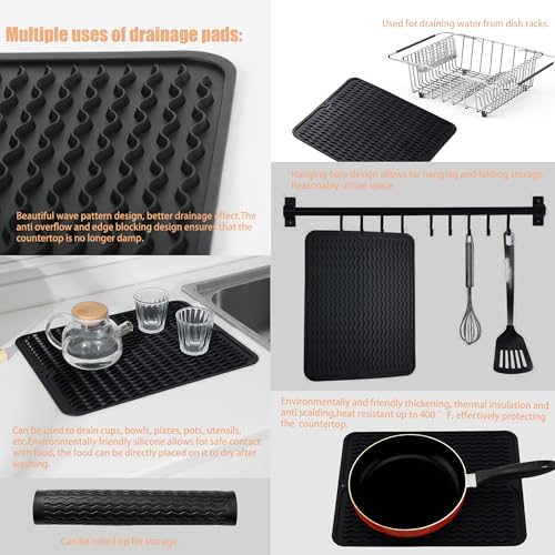 NiuYichee Stainless Steel Dish Drying Rack(15"L X 11"W X 4.1"H), Expandable Fruit & Vegetable Drain Rack over Sink, Dish Drainer Rack in Sink, with Stainless Steel Utensil Holder & Silicone Mat(16") - size: Large【15" X 11"】