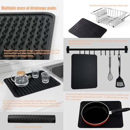 NiuYichee Stainless Steel Dish Drying Rack(15"L X 11"W X 4.1"H), Expandable Fruit & Vegetable Drain Rack over Sink, Dish Drainer Rack in Sink, with Stainless Steel Utensil Holder & Silicone Mat(16") - size: Large【15" X 11"】