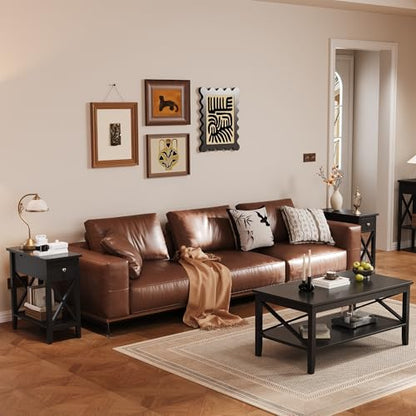 ChooChoo End Table, Flip Top Narrow End Table with Drawer, Set of 2 | Narrow Side Table with Flip Top, Accent Small Side Table Nightstand for Living Room, Bedroom, and Small Spaces, Espresso - color: Espresso, size: 2 Pack, style: Without Power