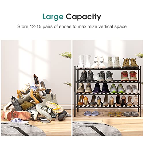 viewcare Black 4-Tier Long Shoe Rack, Bamboo Wood, 33-Inch - color: Black, size: 4-Tier Long