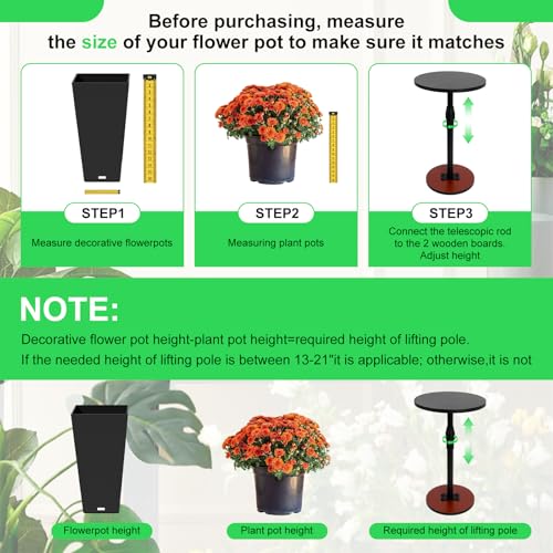 2 Set Adjustable Plant Risers for Inside Pots, 13-21” Telescopic Tapered Flower Pot Stand, Fits 6/8/10 Inch Base for Large Indoor & Outdoor Planters of All Shapes