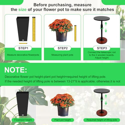 2 Set Adjustable Plant Risers for Inside Pots, 13-21” Telescopic Tapered Flower Pot Stand, Fits 6/8/10 Inch Base for Large Indoor & Outdoor Planters of All Shapes