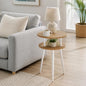 Small End Table for Living Room, 2-Tier Round Side Table with Metal Leg,Compact Sofa Circle Bedside Table Nightstand with Storage, Accent Table for Bedroom, Natural Wood - color: Oak and White
