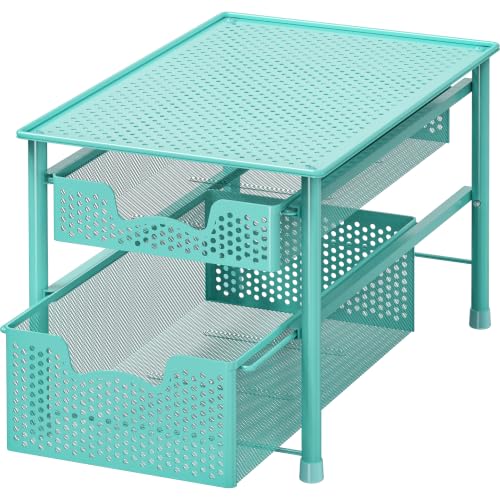 Simple Houseware Stackable 2 Tier Sliding Basket Drawer, Turquoise - color: Turquoise, size: 2-Tier