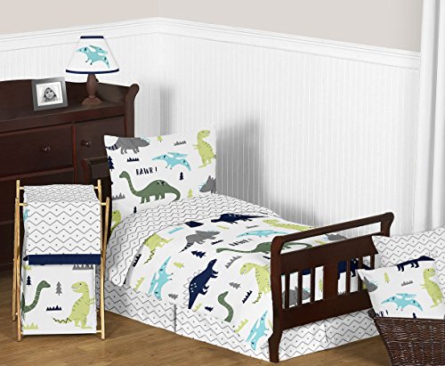 Sweet Jojo Designs Navy Blue and Grey Modern Dino Foldable Fabric Storage Cube Bins Boxes Organizer Toys Kids Baby Childrens for Mod Dinosaur Collection Set of 2 - color: Blue and Green Dinosaur