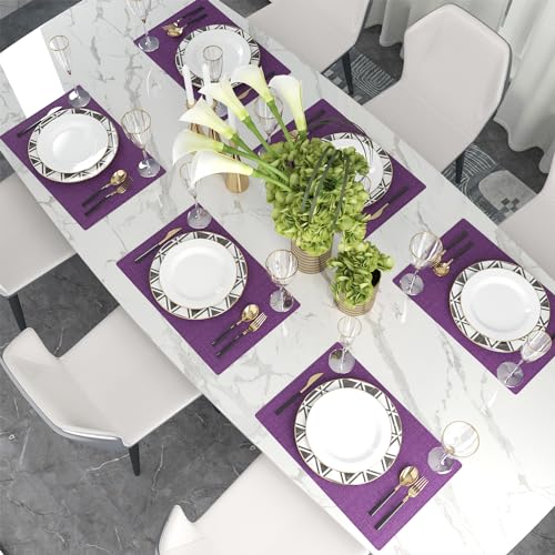 4 Piece 12 x 18 inch Soft Faux Linen Place Mats Heat Resistant Dining Table Place Mats Cloth Kitchen Table Mats 12x18 Dark Purple - color: Dark Purple, size: Rectangular Placemats 12" x 18"