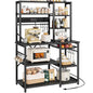 SUPERJARE Large Bakers Rack with Power Outlets, 6-Tier Microwave Stand, Coffee Bar with 12 S-Shaped Hooks, Kitchen Shelf with Wire Basket, 39.4 x 14.6 x 66.9 Inches, Black - color: Black, size: 39.4inch