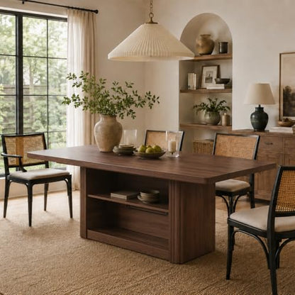 FUQARHY 63" Dining Table with Storage, Farmhouse Rectangular Kitchen Table - color: Walnut