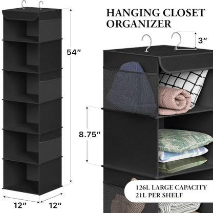 Simple Houseware 6 Shelf Hanging Closet Organizer, Black - color: Black, size: 6 Shelf