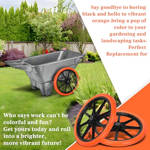 Upgraded 20x1.95" Flat Free Tires for rubbermaid Wheelbarrow Wheels | 20" Flat Free Tires with 5/8" and 3/4" Bearing Replacement for rubbermaid Cart Wheels/Big Wheel Utility Carts - color: Orange