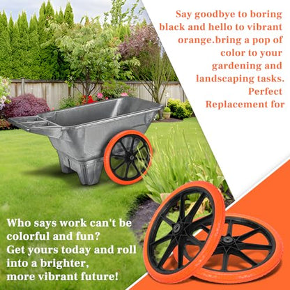 Upgraded 20x1.95" Flat Free Tires for rubbermaid Wheelbarrow Wheels | 20" Flat Free Tires with 5/8" and 3/4" Bearing Replacement for rubbermaid Cart Wheels/Big Wheel Utility Carts - color: Orange