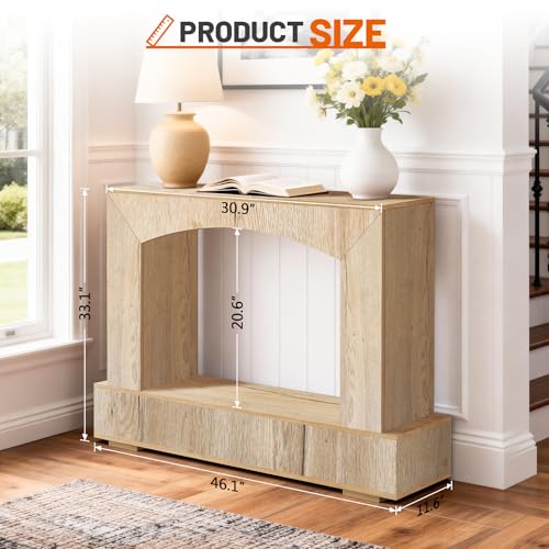 Sonharlar 46 Inch Entryway Table U-Shaped, Wooden Console Table with Socket Farmhouse Sofa Table for Entrance, Hallway, Living Room,Behind Couch((Natural Brown) - color: Natural Brown, size: 46IN UH