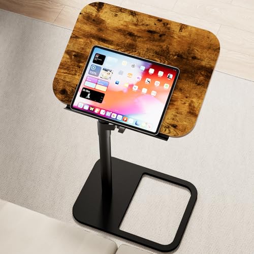 Tv Tray Table Adjustable Height Couch Side Table, Tilt Angle Adjustments-360° Swivel/180° Flip-Over Panel C-Shaped End Table With Tablet Slot, Computer Desk for Chair, Living Room (Rustic Brown) - color: Rustic Brown, style: Tilt C Table