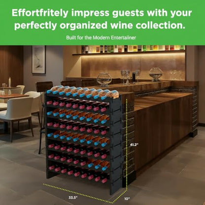 NutriChef 72 Bottle Wine Rack Stackable Bamboo Freestanding, 8-Tier Modular Shelf, Sturdy Wobble Free, Upgraded 2026 Design, Easy No-Tool Assembly for Kitchen, Cellar or Bar 33.5" x 10" x 41" (Black) - size: 72 Bottle - Black