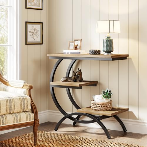 Tribesigns C-Shaped End Table Set of 2, Industrial 3-Tier Small Side Table for Couch, Wood Bedside Table Snack Side Table with Storage Shelves for Living Room Small Space, Light Brown - color: Light Brown