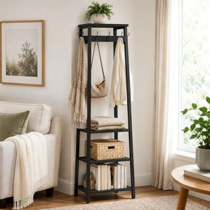 Coat Rack Freestanding, Coat Stand with 3 Shelves and 7 Hooks, Hall Tree Free Standing, Clothes Rack Stand Organizer for Bedroom, Hallway, Entryway, Living Room, Industrial Style, Black - color: Black, style: 3 Shelves