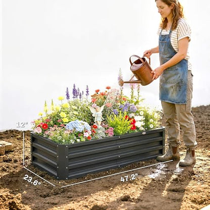 Outsunny Galvanized Raised Garden Bed, 4' x 2' x 1' Metal Planter Box, for Growing Vegetables, Flowers, Herbs, Succulents, Gray - color: Gray, size: 4' x 2' x 1'