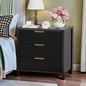 Fluted Nightstand, 23.7'' Wide Night Stand with 3 Drawers, Mid-Century Modern Bedside Table with Handles, Wood End Table for Bedroom, Black