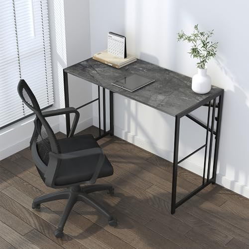 Lutown-Teen Narrow Folding Computer Desk 35 inch, Writing Gaming Computer Desk for Small Spaces, No Assembly Required Small Office Table, Grey - color: Grey, size: 35 Inch