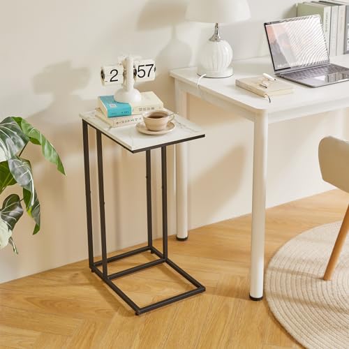 Aibiju Side Table Small End Table C Shaped, Slide Under Laptop Desk for Couch, Living Room Side Table, TV Trays for Eating on Couch, Faux Marble+Black YD-TM051B - color: Marble Grain Tabletop+black Legs