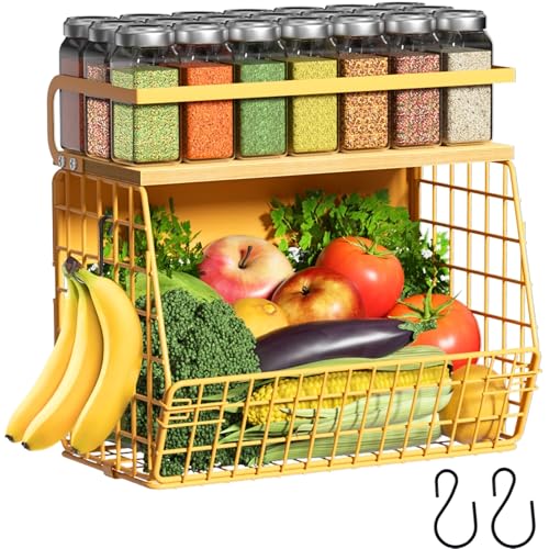 Magnetic Shelf for Fridge with Wood Lid, Fruit Potato and Onion Storage Bins, Pantry Organizers & Storage, Large Container Magnetic Spice Rack for Refrigerator, Kitchen Counter, Cabinet (Yellow, 1) - color: Yellow, size: 1-Regular