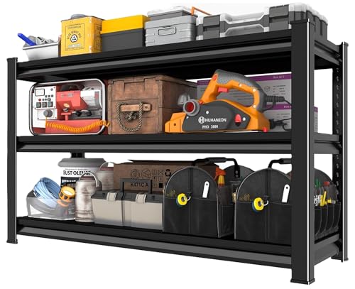 Metal Storage Garage Shelving - 3 Tier 48'' Wide 1650 Lbs Heavy Duty Utility Shelves Freestanding - Adjustable Rack Units for Kitchen Pantry Basement - 48" W x 16" D x 39" H Black - size: 48"Wx16"D-3T