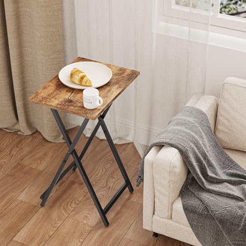Acovy Foldable TV Trays, Small Folding Table, TV Trays Set of 2, TV Dinner Tray, Side Table for Bed, Couch, Portable Easy to Move, Brown - color: Rustic Brown-2pcs