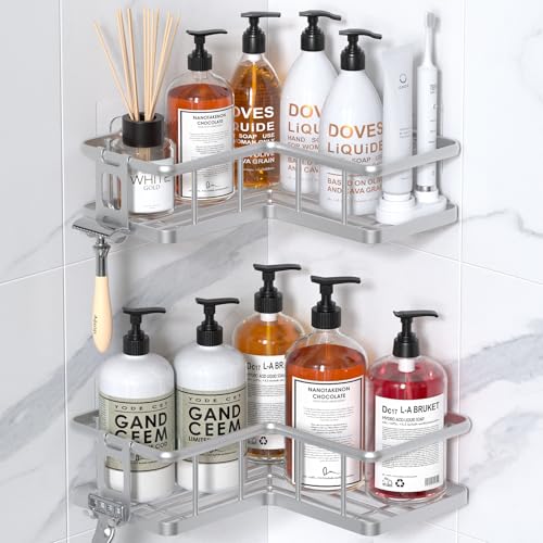YASONIC Corner Shower Caddy Adhesive, 100% Rustproof Shower Organizer, No Drill Shower Shelf for Inside Shower, Wall-Mounted Shower Storage for Homes (2 Pack, Silver) - color: Silver