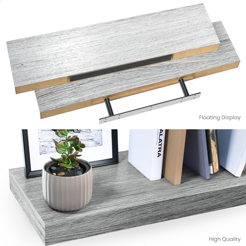 Ballucci Floating Shelves, 24" Wood Wall Shelf Set of 2, with Invisible Brackets for Bathroom, Living Room, Bedroom, Kitchen, Nursery, 6" Deep, Rustic Gray - color: Grey, size: 23.6 in (1.5)