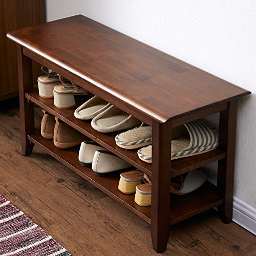 XKZG Shoe Rack Bench Wooden Shoe Storage Bench Entryway Bench, Brown, 31.5" | Rubber wood, Shoe Bench for Entryway, Living Room, Bedroom, Balcony, 31.5"W x 11.8"D x 16.5"H - color: Brown, size: 31.5"