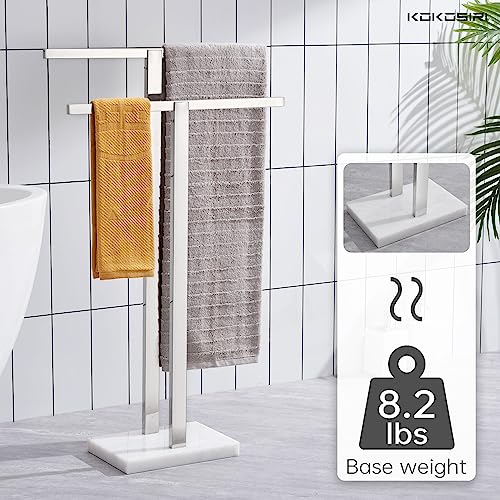 KOKOSIRI Bathroom Towel Rack 2-Tier Standing Towel Bars with Marble Base, Stainless Steel Freestanding Towels Holder, Thicken Steady Design, Polished Chrome THS0003-CH - color: Polished Chrome