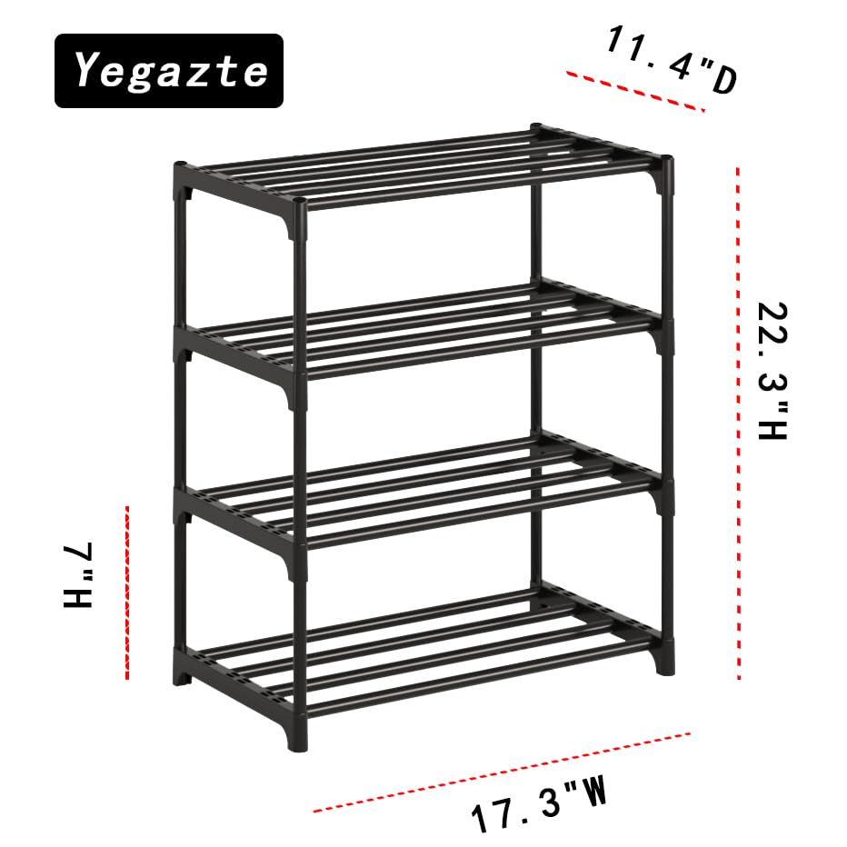 Small Metal Shoe Rack,Stackble Shoe Stand Storage Organizer for Entryway, Hallway and Closet (4-Tier,Black) - size: 4-Tier-Black-1R
