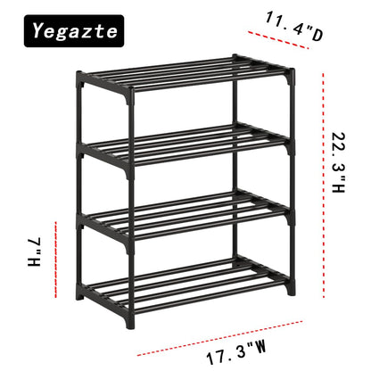 Small Metal Shoe Rack,Stackble Shoe Stand Storage Organizer for Entryway, Hallway and Closet (4-Tier,Black) - size: 4-Tier-Black-1R