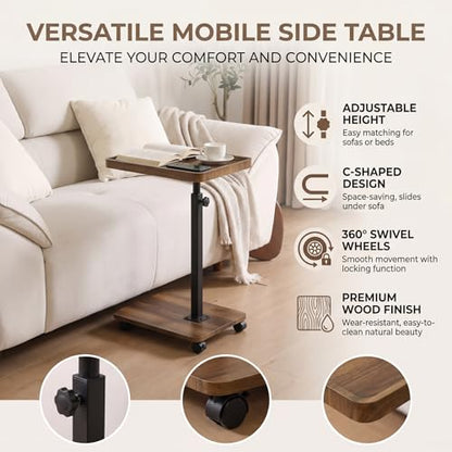 C Table End Table Adjustable Height, 360°Swivel TV Tray Table Couch Tables C Shaped Side Tables Living Room and Bedroom for Sofa, Bed,Chair (Retro Brown) - color: Retro Brown
