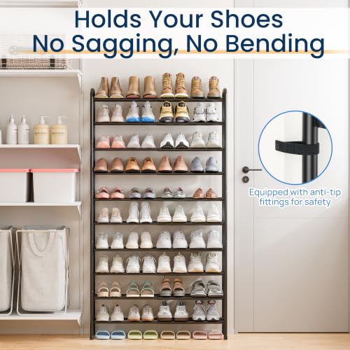 ENJOYBASICS Expandable Shoe Rack, 32.4'' Wide - 10 Tier Adjustable Shoe Organizer Shelf for Closet, 40 Pairs Black Metal Free Standing Shoe Rack Storage for Garage, Entryway - size: 10 Tier (20-40 Pairs)