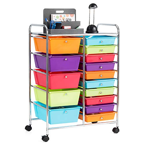 GOFLAME 15-Drawer Rolling Storage Cart, Craft Storage Cart with Removable Drawers & Lockable Wheels, Art Cart Supply Storage Organizer for Home Office Classroom, Multicolor - color: Multicolored, size: 15 drawer-25"x14.5"x34.5"