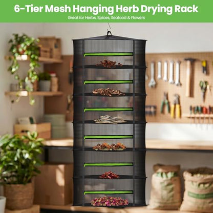 MEKOLIFE 6-Layer Herb Drying Rack with Collapsible Mesh Design | 23.62 Inch Hanging Drying Rack with Zipper and Garden Pruning Shears - Versatile Plant Drying Solution - size: 6 Layers