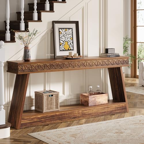 Tribesigns 70.9 Inch Long Console Table for Entryway, 2-Tier Farmhouse Entryway Table with Storage, Narrow Sofa Table Behind the Couch, Wood Accent Table for Hallway, Living Room, Foyer, Dark Brown - color: Dark Brown