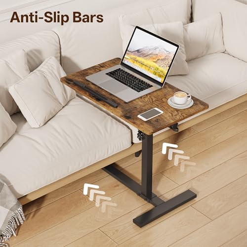 Overbed Table with Wheels Rolling, Adjustable Mobile Bedside Desk | Flip-Top, Laptop Table, C Shaped End Side Table for Couch, Sofa, Bed, Recliner and Home Use, Large Brown - color: Large Brown