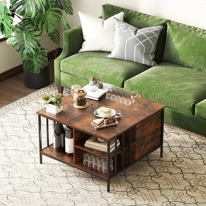 31.5" Farmhouse Coffee Table, Lift Top Coffee Square Table with Storage Compartment, Wooden Rustic Cocktail Table for Living Room, Bedroom, Apartment, Studio, Walnut - color: Walnut