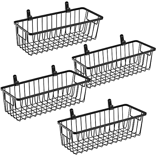 SheeChung Wall Hanging Baskets, Small Wire Basket for Organizer, 4 Pack | Black, Metal Storage Baskets with Portable Handle, for Farmhouse Rustic Bathroom, Kitchen, Pantry, Cabinets, Closets, Bedroom - color: Black, size: Small, 4 Pack