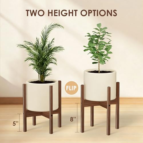 ALIGADO Bamboo Plant Stand Indoor, for Up to 10 Inch Pots, Built to Fit Corners, Sturdy & Stable Design, Walnut Finish