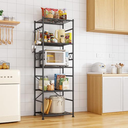DurayLoly Metal Shelving with Hooks & Side Panel for Pantry Storage, 5-Tier | More dense wire diameters, Reinforcing Ribs, Leveling Feet, easy assembly, 550LBS Heavy Duty Shelving, Kitchen Laundry Room - size: 17.7" W x 11.81" D x 58.26" H (5T)